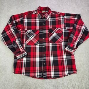 FIVE BROTHER Red Black Plaid Flannel‎ Shirt Men's Size L Vintage